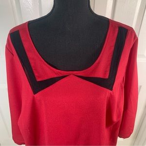 Lace & Mesh women’s Red Retro Style Blouse with Black Sheer Mesh‎ Panels size 3x